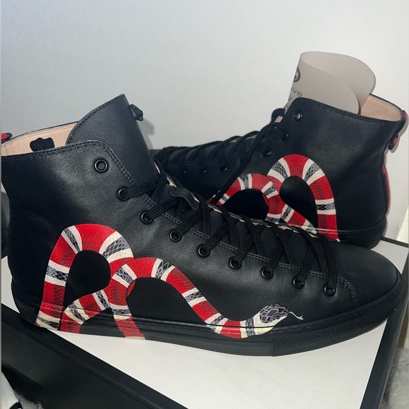 Gucci Black Leather Kingsnake High Top Sneakers - Picture 3 of 15
